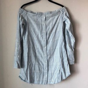 Off the shoulder button-down striped tunic top